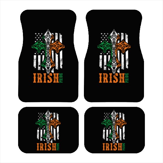 Irish American Flag Celtic Cross Car Mats