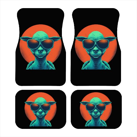 Cool Alien and Lama in Orange and Green Car Mats