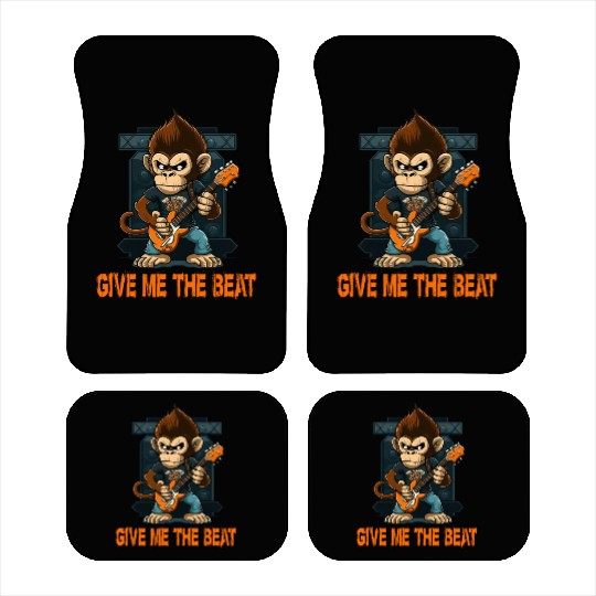 Monkey Chimpanzee Playing Acousitc Rock Guitar Car Mats