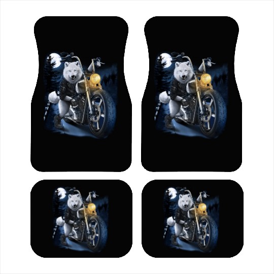 Wolf Riding Chopper Motorcycle In Full Moon Car Mats