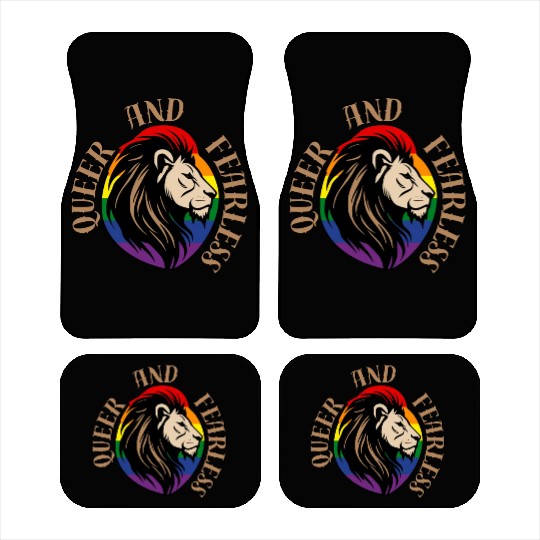 LGBTQ Queer and Fearless, Lion with Rainbow Flag Car Mats