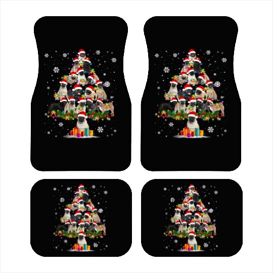 Pug Dog Tree In Snow Santa Car Mats