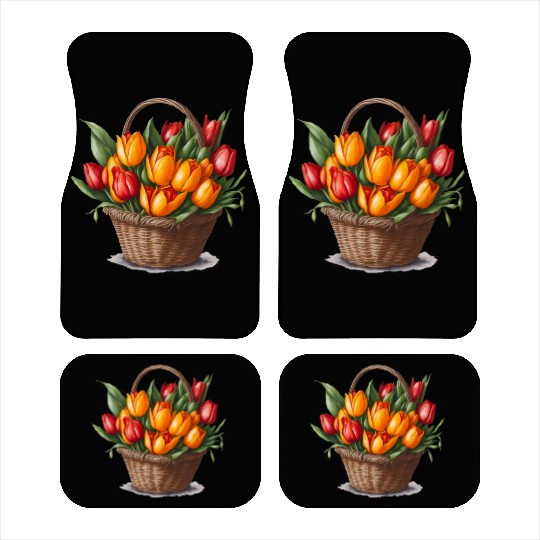 A bouquet of tulips in a basket. Car Mats