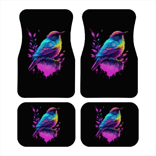 Neon Bird on Pink Leaves - Colorful Nature Art Car Mats