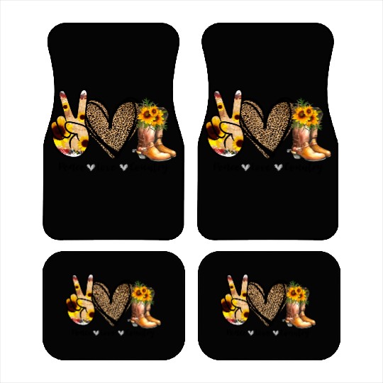 Sunflower Peace Love Country Cowgirl Midwest Boot Car Mats