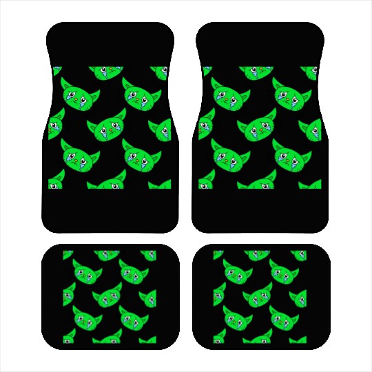 Cute Little Green Cat Faces Car Mats