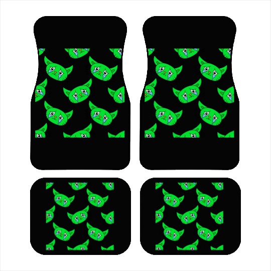 Cute Little Green Cat Faces Car Mats