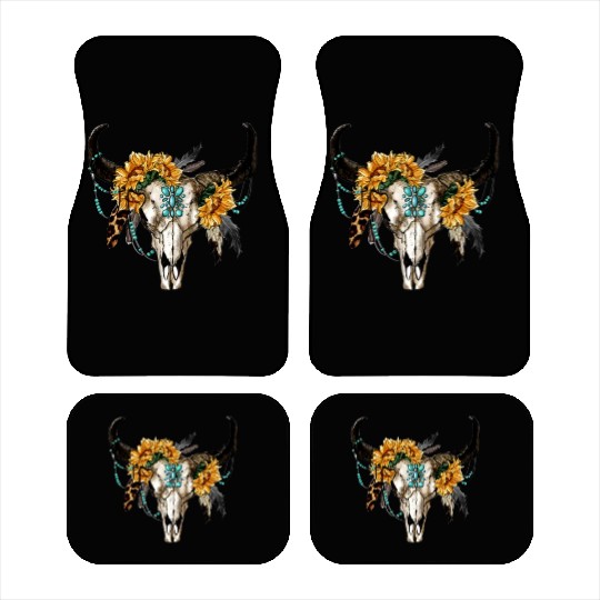Bull Skull And Sunflowers Car Mats