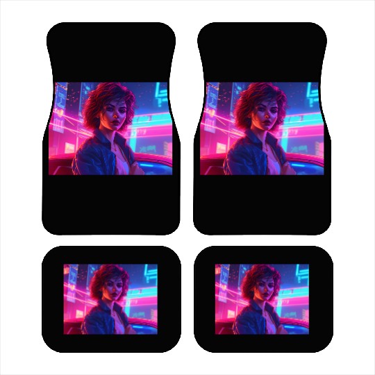 Synthwave Girl - Nighttime Anime Car Delight Car Mats