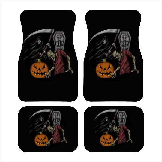 Scary pumpkin zombie Halloween grim reaper Car Mats