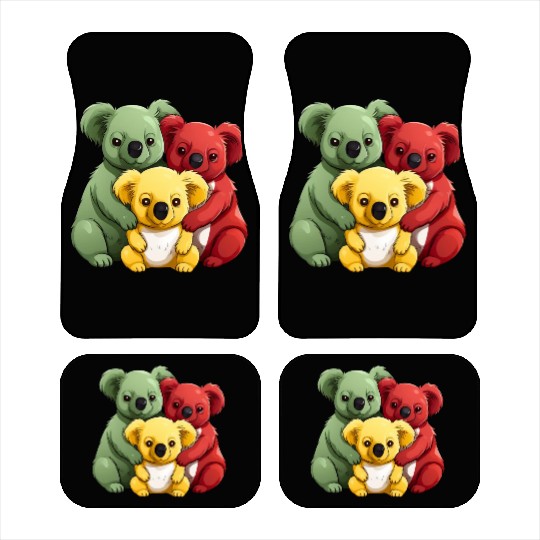 Colorful Koala Family, Red, Yellow and Green Car Mats