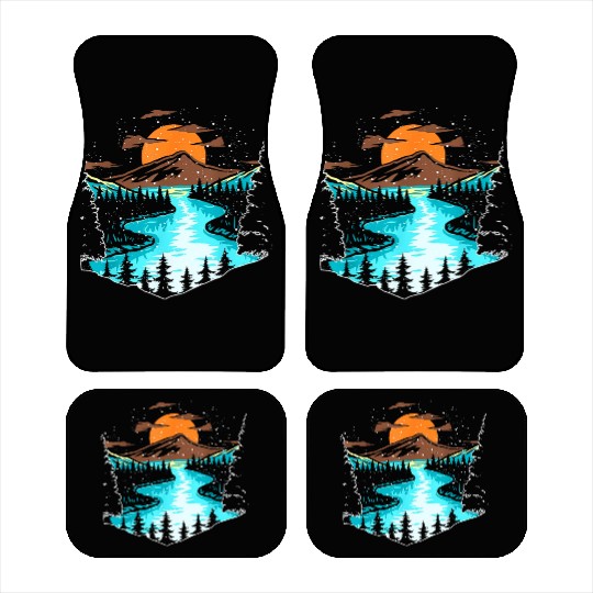Wildlife Mountain River Outdoor Nature Full Moon Car Mats