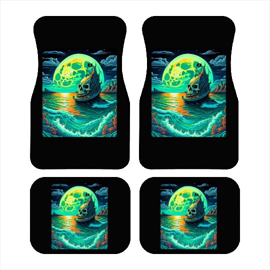 Pirate Ship With A Skull At Full Moon Car Mats