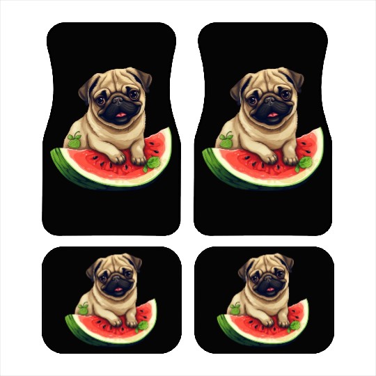 Pug with Melon, Funny Summer Design for Dog Lovers Car Mats