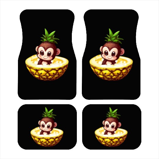 Monkey Chimpanzee with Pineapple, Funny Tropical Car Mats