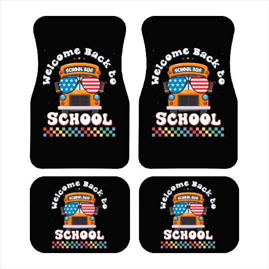 Welcome Back to School Funny School Bus w Vintage Car Mats