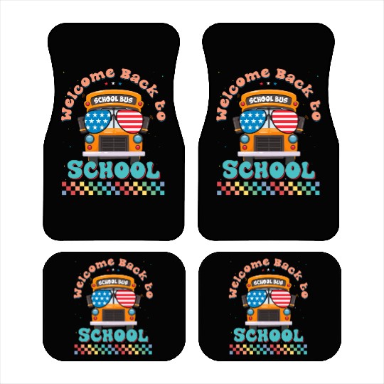 Welcome Back to School Funny School Bus w Vintage Car Mats