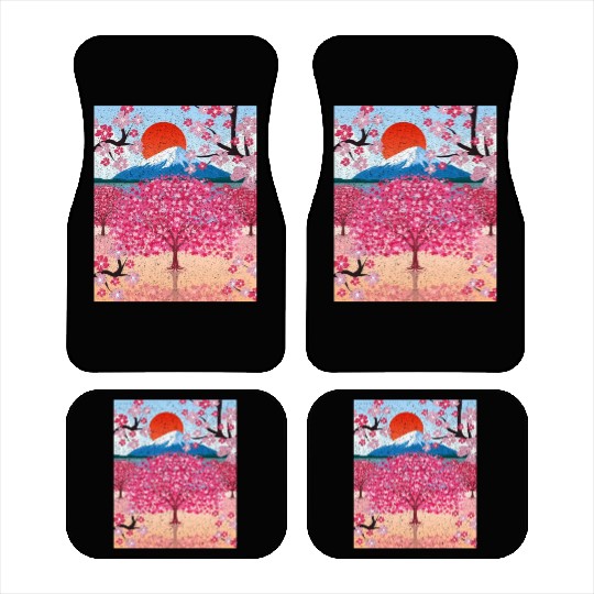 Sunset Sakura Mountains Gift Cherry Blossoms Car Mats