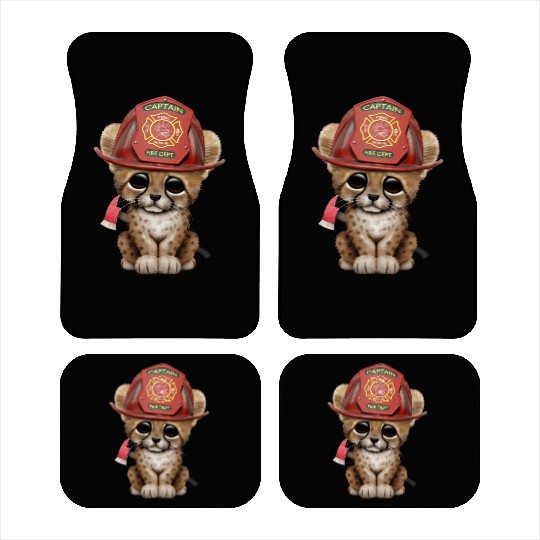 Cute Cheetah Cub Firefighter Car Mats