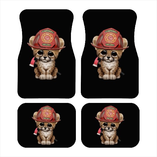 Cute Cheetah Cub Firefighter Car Mats