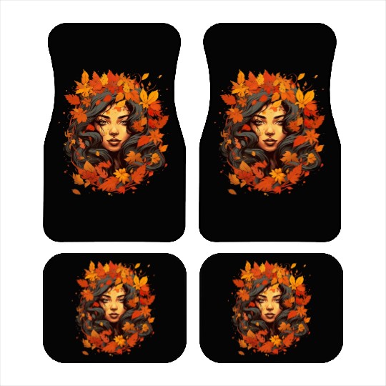 Autumn Woman Nature Leaves Season Car Mats