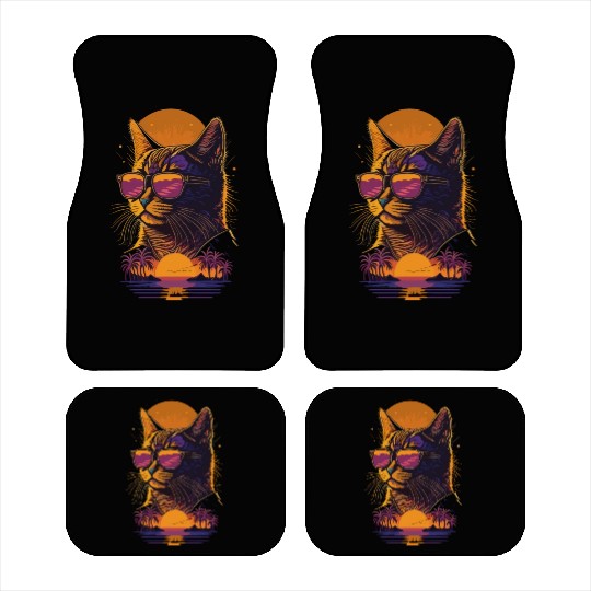 Retro sunset Cat wearing sunglasses Car Mats