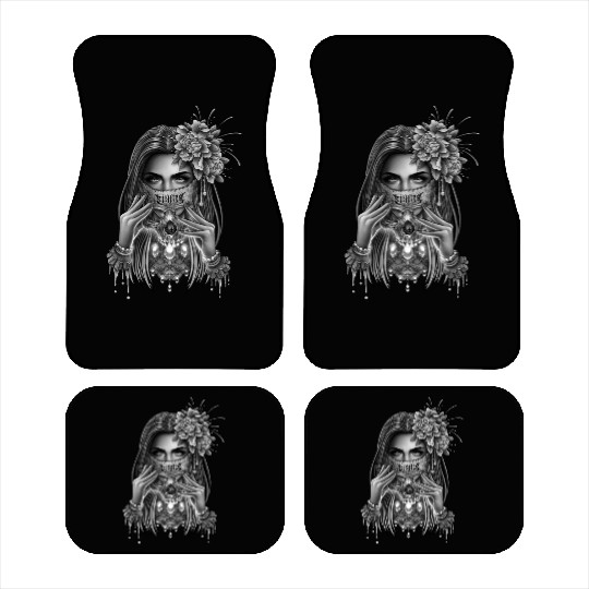 skull mask and peony flower Car Mats