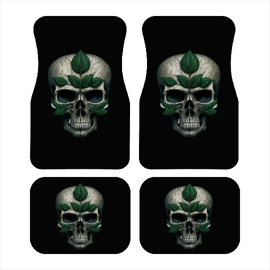 skull with a four-leaf clover in the center T-shir Car Mats