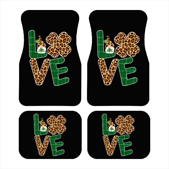 Love Irish Gnome Shamrock Leopard Plaid St Car Mats