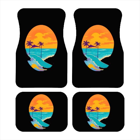 Golden Horizon: Serene Sunset & Surfing Paradise Car Mats