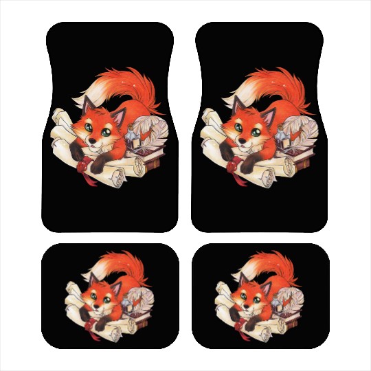 Fox with books and scrolls, ink reading Car Mats