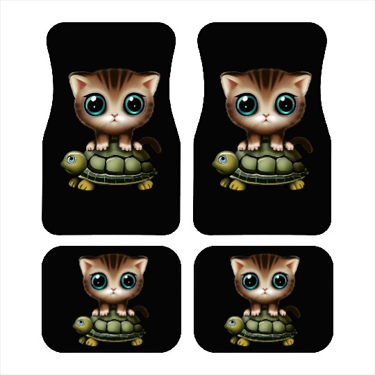 Kitten on turtle Car Mats