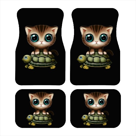 Kitten on turtle Car Mats