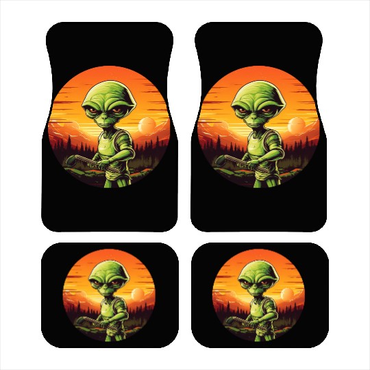 Green Alien Golfer - Extraterrestrial Playing Golf Car Mats