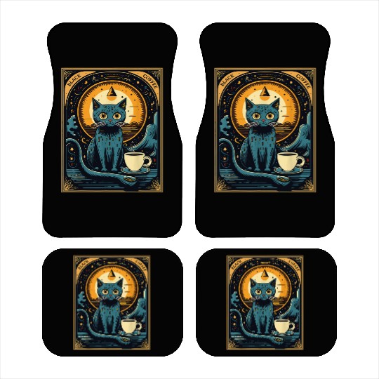 Black Coffee Cat Tarot Card Occult Car Mats