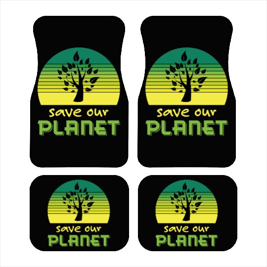 Save Our Planet Retro Sunset Green Car Mats