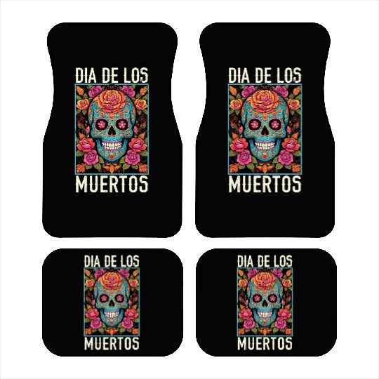 Dia De Los Muertos Sugar Skull Mexican Holiday Car Mats