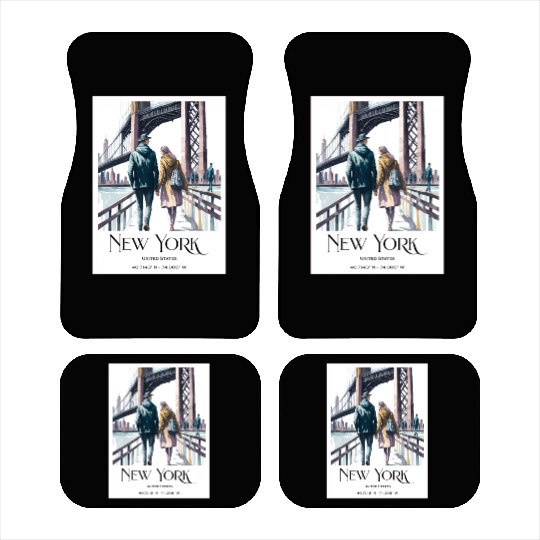 Watercolor painting loving couple in New York City Car Mats