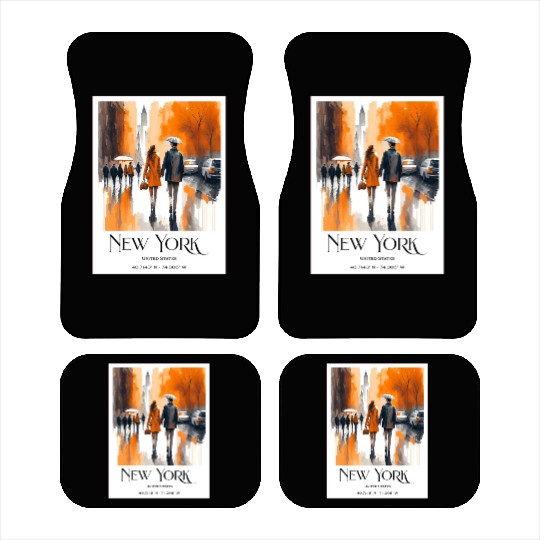 Watercolor painting loving couple in New York City Car Mats