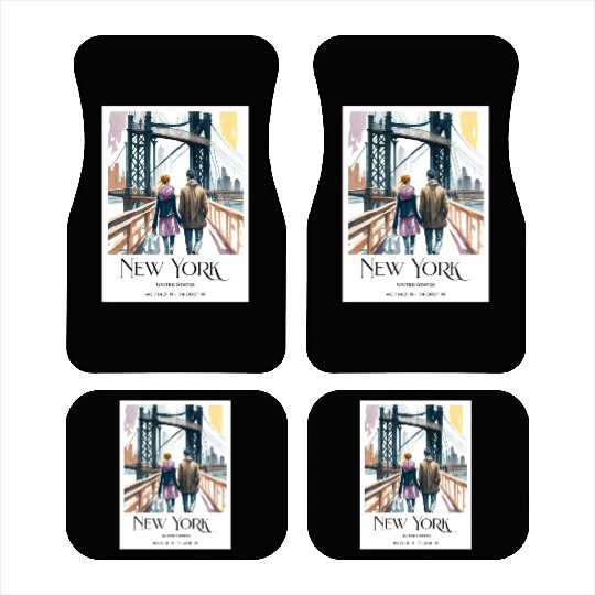 Watercolor painting loving couple in New York City Car Mats
