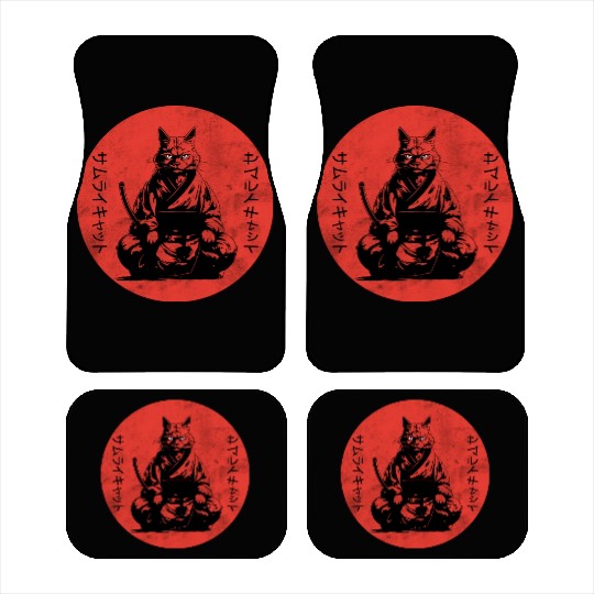 Wise Calm Vintage Retro Japanese Kitty Samurai Cat Car Mats
