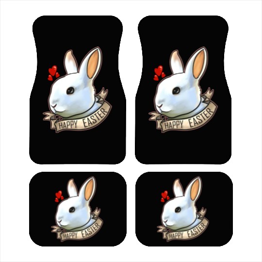 Realistic Happy Easter Bunny Head With Hearts On Car Mats