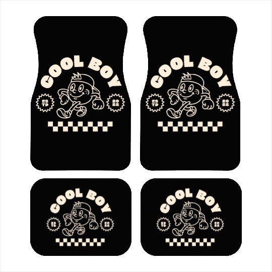 Beige Retro Mascot Cool Boy Car Mats