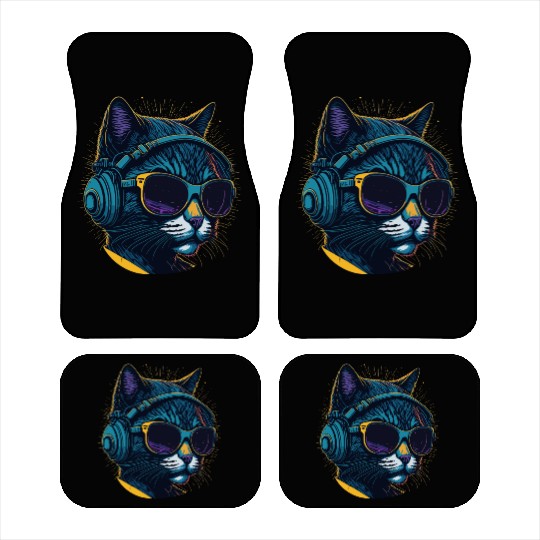 Cool Sunglasses Headphone Galaxy Cat Car Mats