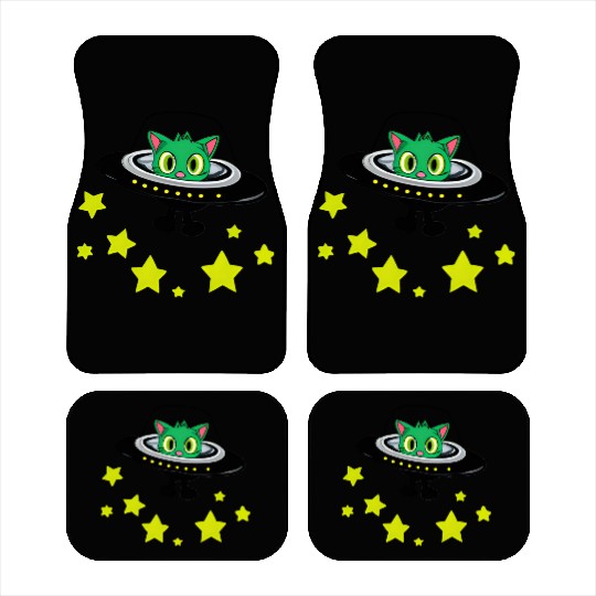 Cat Alien In UFO With Stars Car Mats