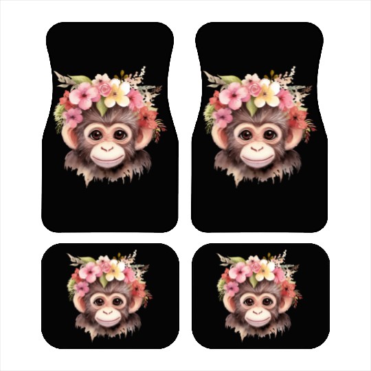 Monkey Chimpanzee Jungle Animal Boho Floral Ape Car Mats