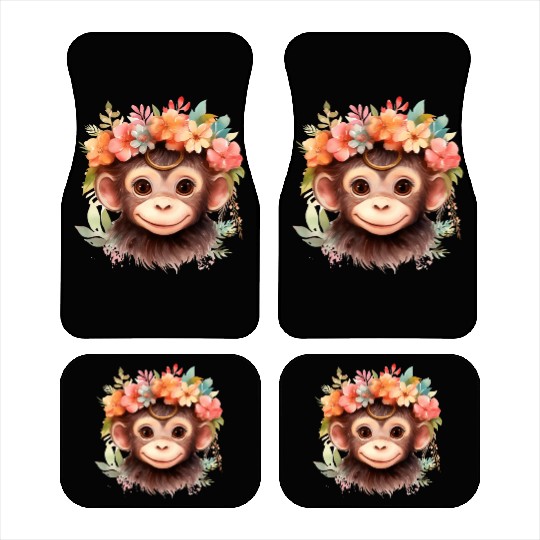Monkey Chimpanzee Jungle Animal Boho Floral Ape Car Mats
