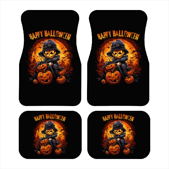 Halloween Pumpkin Riding Motorcycle Rider Car Mats