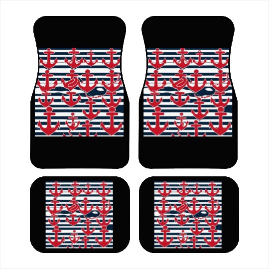 classic nautical horizontal white and navy blue Car Mats