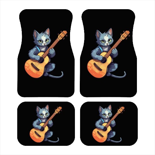 Rock Cat Playing Guitar - Funny Guitar Cat Car Mats